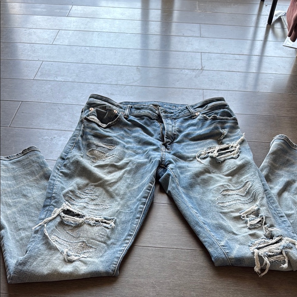 Distressed Blue Jeans
